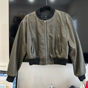 MANGO cropped leather bomber jacket